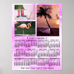 2023 Jaar Maandkalender Roze Aquarel 3 Foto Poster