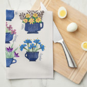 2023 jaar Tea Towel Flowers in Tea Cups Tea Lovers Theedoek (Quarter Fold)