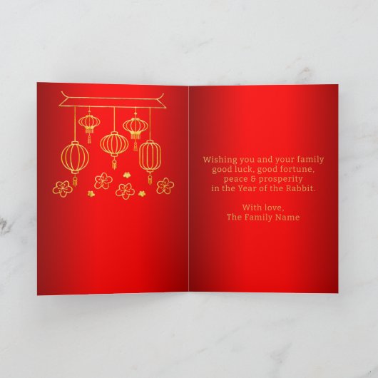 2023 Jaar van de Konijn Rood en Goud Kerstkaart Feestdagen Kaart (Binnen)