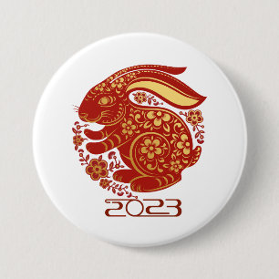 2023 Jaar van het konijn, gelukkig nieuwjaar Ronde Button 7,6 Cm