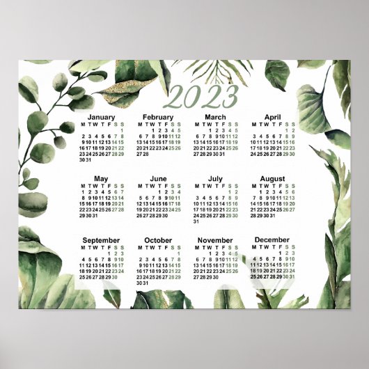 2023 Jaarkalender, Aquarelkalender, Maandag Poster (Voorkant)