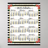 2023 Jaarkalender Bloemrijke Strepen | Aangepaste  Poster (Voorkant)