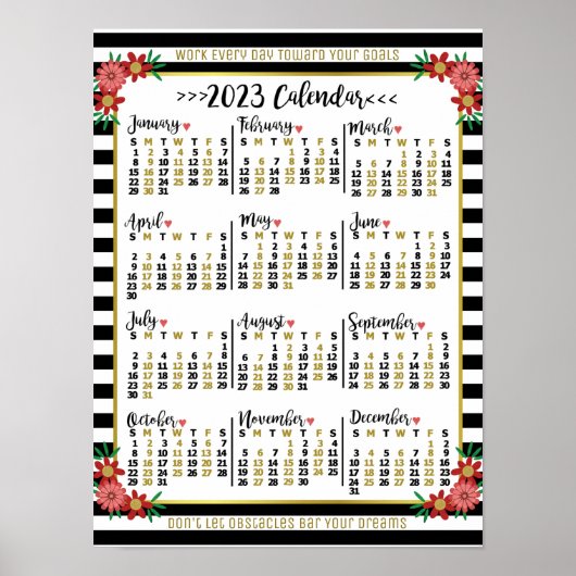 2023 Jaarkalender Bloemrijke Strepen | Aangepaste  Poster (Voorkant)