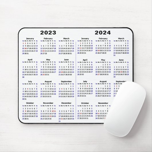 2023 - Kalender 2 jaar 2024 Minimalistisch 2 jaar Muismat (Met muis)