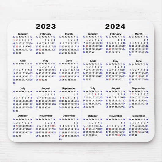 2023 - Kalender 2 jaar 2024 Minimalistisch 2 jaar Muismat (Voorkant)