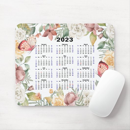 2023 Kalender Aangepaste Floral Roos Roze Butterfl Muismat (Met muis)
