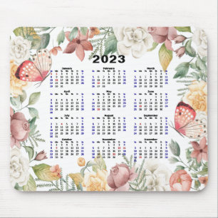 2023 Kalender Aangepaste Floral Roos Roze Butterfl Muismat