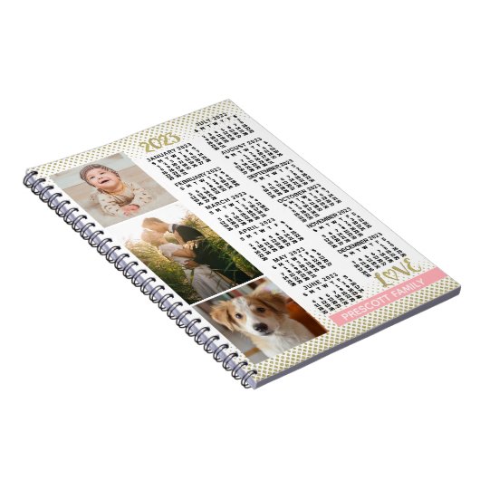 2023 Kalender Blush Pink Gold Family Foto Collage Notitieboek (Rechterzijde)