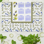 2023 Kalender Bosbessen Gestempelde Bladeren, wit Theedoek (Gevouwen)