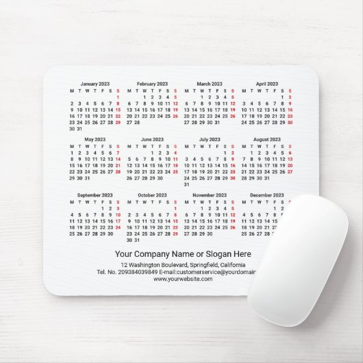 2023 Kalender MAANDAG START White Minimalist Muismat (Met muis)