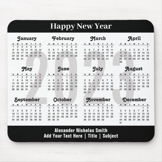 2023 Kalender - Modern Black and White Minimalist Muismat (Voorkant)