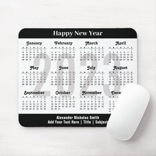 2023 Kalender - Modern Black and White Minimalist Muismat (Met muis)