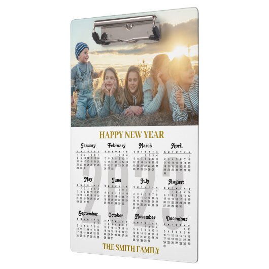 2023 Kalender Modern Gold Script Family Foto Klembord (Links)