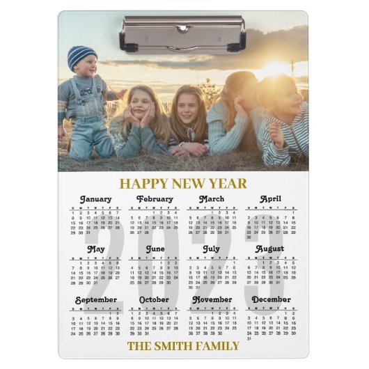 2023 Kalender Modern Gold Script Family Foto Klembord (Voorkant)
