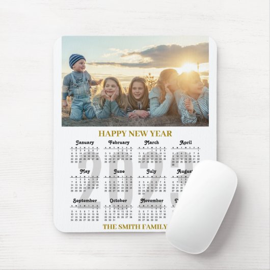 2023 Kalender Modern Gold Script Family Foto Muismat (Met muis)