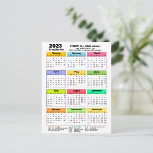 2023 Kalender Modern Script Minimalist Business Briefkaart (Staand voorkant)