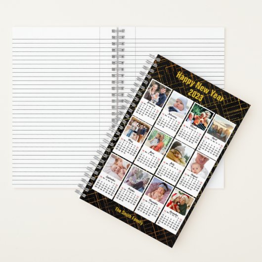 2023 Kalender Moderne familie 12 Foto Collage DIY Notitieboek (Binnen)