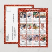2023 Kalender moderne reeks 12 Foto Red Glitter Briefkaart (Voorkant / Achterkant)