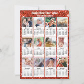 2023 Kalender moderne reeks 12 Foto Red Glitter Feestdagenkaart (Voorkant)