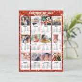 2023 Kalender moderne reeks 12 Foto Red Glitter Feestdagenkaart (Staand voorkant)