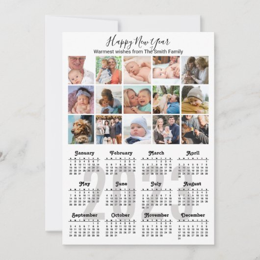 2023 Kalender Multi-Photo Cute Script Modern Black Feestdagenkaart (Voorkant)