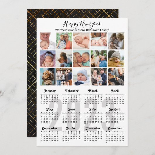 2023 Kalender Multi-Photo Cute Script Modern Black Feestdagenkaart (Voorkant / Achterkant)