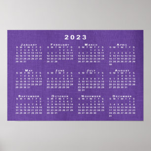 2023 Kalender op Paarse Linnen Textuur Foto Poster