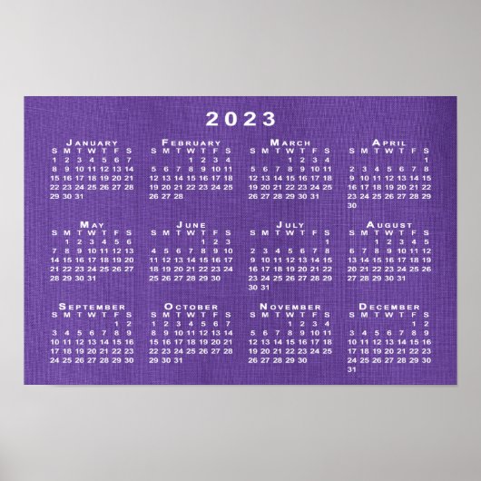 2023 Kalender op paarse linnen textuur foto Poster (Voorkant)