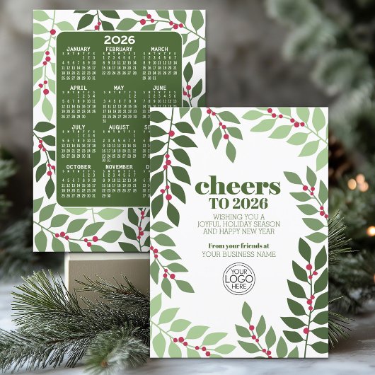 2023 Kalender paarse groene CHEERS Logo Business Feestdagenkaart