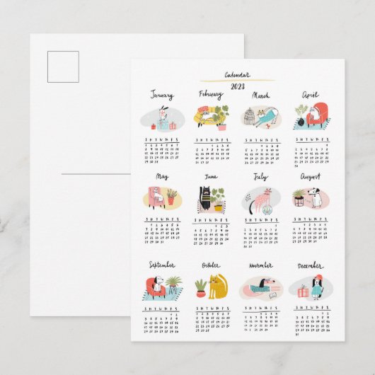 2023 Kalenderkalender voor katten en honden Briefkaart (Voorkant / Achterkant)