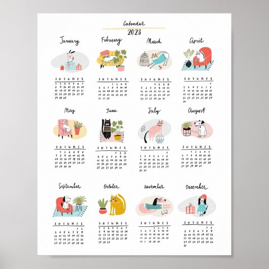 2023 Kalenderkalender voor katten en honden Poster (Voorkant)