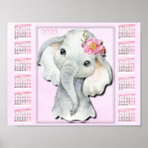 2023 Kinderkalender, Watercolor Olifant, Bloemen