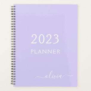 2023 Lavender Paars Script Monogram Naam Modern Planner