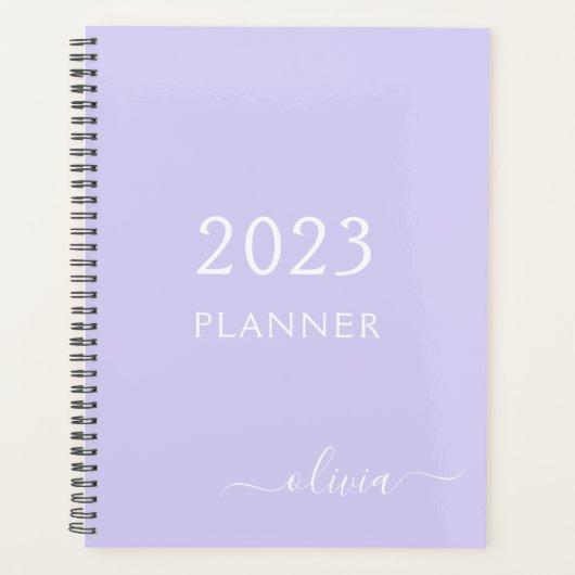 2023 Lila Paarse Script Monogram Naam Modern Planner (Voorkant)