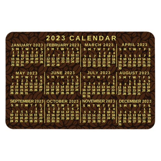 2023 Maandelijkse kalender donkere koffiebonen Magneet (Horizontaal)