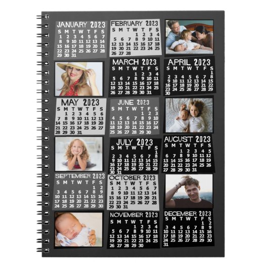 2023 Maandelijkse kalender zwart model 6 Foto coll Notitieboek (Voorkant)