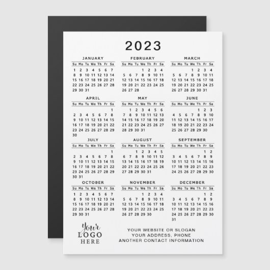 2023 Magnetic Calendar Logo White Simple Black (Voorkant / Achterkant)