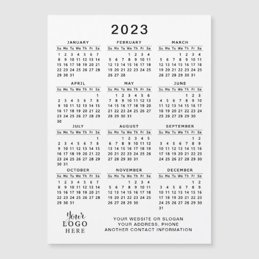 2023 Magnetic Calendar Logo White Simple Black (Voorkant)