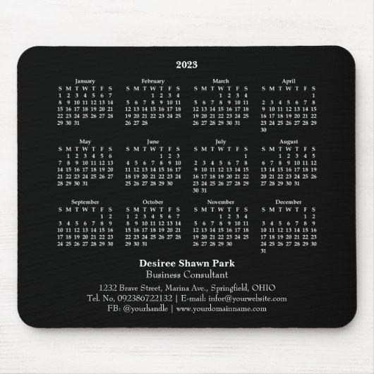 2023 Mini Calendar SUNDAY Start BLACK Muismat (Voorkant)