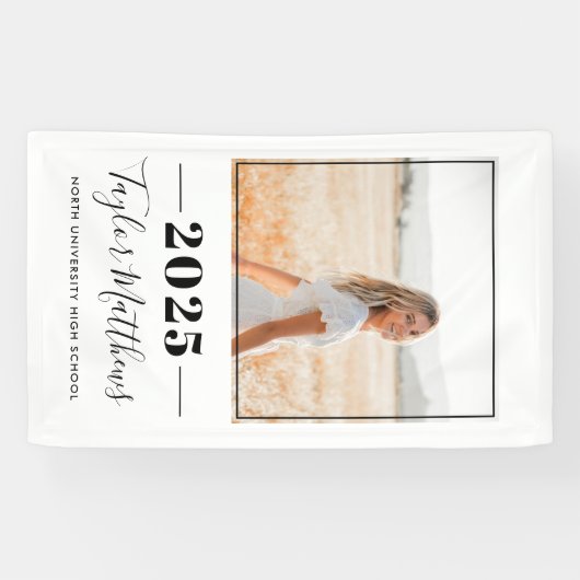 2023 Minimalistisch zwart, aangepast Afstuderen vo Spandoek (Horizontaal)