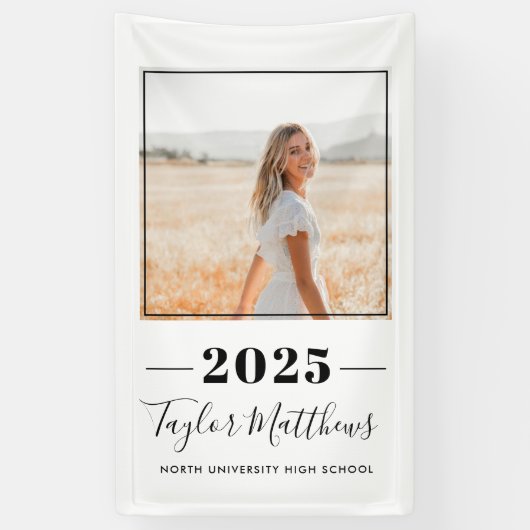 2023 Minimalistisch zwart, aangepast Afstuderen vo Spandoek (Verticaal)