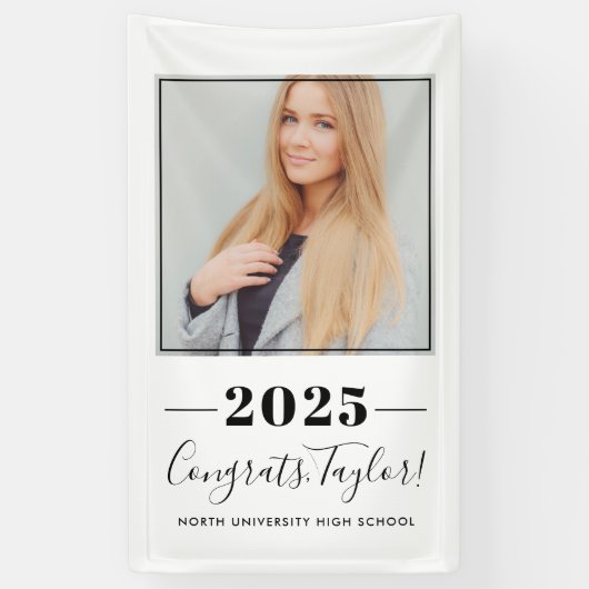 2023 Minimalistisch zwart, aangepast Afstuderen vo Spandoek (Verticaal)