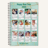 2023 Mint Gold Modern Family 12 Fotokalender Notitieboek (Voorkant)