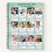 2023 Mint Gold Modern Family 12 Fotokalender Notitieboek (Voorkant)