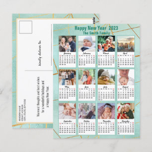 2023 Mint Green Modern Family 12 Fotokalender Briefkaart
