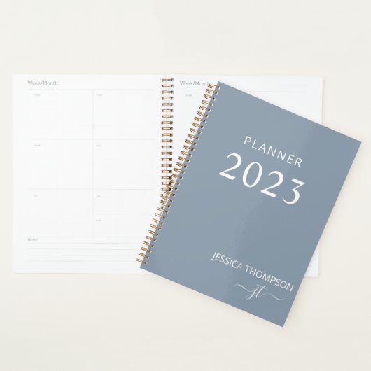 2023 Modern Girly Dusty Blue Monogram Name Planner (Display)