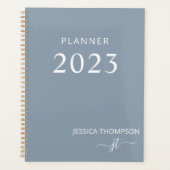 2023 Modern Girly Dusty Blue Monogram Name Planner (Voorkant)