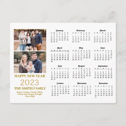 2023 Modern Gold Glitter Script 2 Photo Calendar Briefkaart (Voorkant)