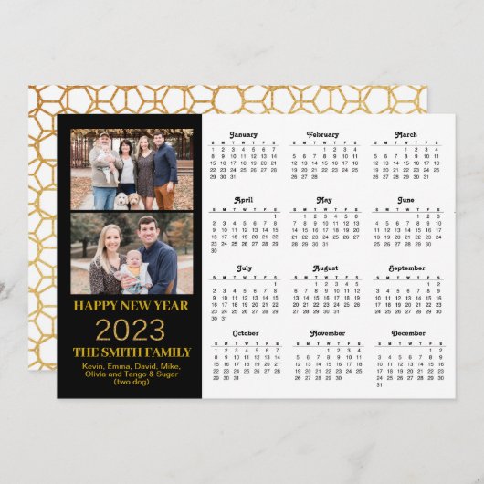 2023 Modern Gold Glitter Script 2 Photo Calendar Feestdagenkaart (Voorkant / Achterkant)