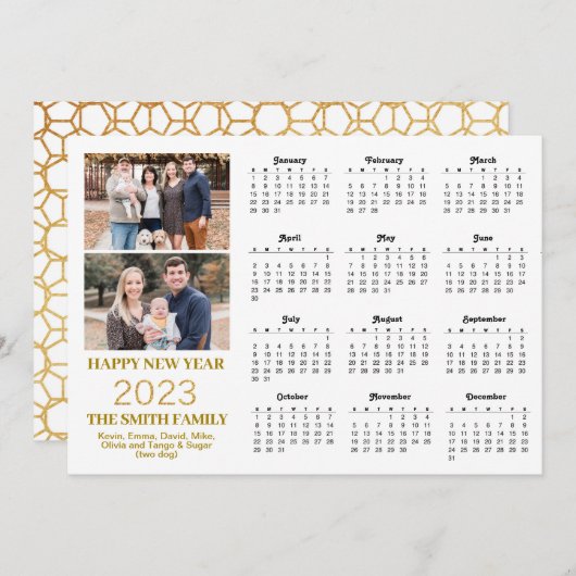 2023 Modern Gold Glitter Script 2 Photo Calendar Feestdagenkaart (Voorkant / Achterkant)